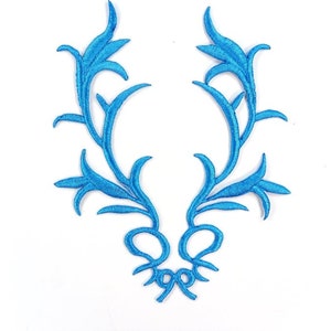 Embroidered Applique Turquoise Metallic Iron On Designer Patch 5.5&quot;  (GB113-tr)