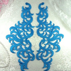 Embroidered Appliques Turquoise Scroll Mirror Pair Patch 11.5&quot; (GB371X-tr)