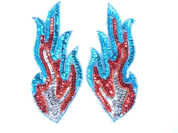 Appliques Flames Fire Red Orange Gold Sequin Beaded MIRROR PAIR Patch 4/" JB262X