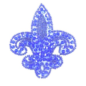 Fleur De Lis Blue Beaded Applique Motif 3.5&quot; JB95