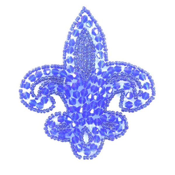 Fleur De Lis Blue Beaded Applique Motif 3,5" JB95