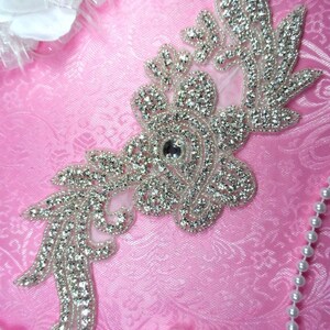 N1 Silver Beaded Crystal Rhinestone Applique Flower 8.5" (N1-slcr)