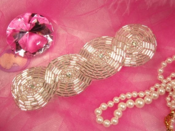 JB29 Large Braided Silver Beaded Crystal Rhinestone Applique 9.5/" Sewing /& Craft
