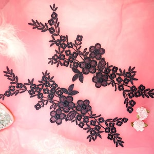 Lace Appliques Navy Blue Floral Vine Embroidered Mirror Pair Costume Motifs Craft Sewing Supplies DIY 14&quot; (DH89X-nv)