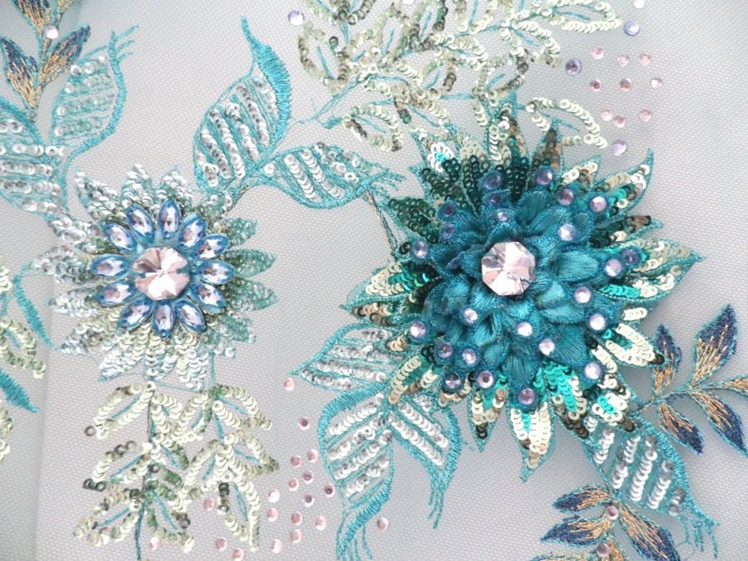 Absolutely Breathtaking Embroidered 3D Applique Fabric Teal - Etsy