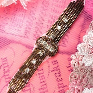 Sale Bronze Crystal Beaded Applique Sewing Patch Dance Costume Clothing Design  XR242