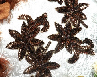 0505 Bronze Brown Mirror Pair Beaded Sequin Appliques 6" Sewing Crafts Motif  (0505X-bz)