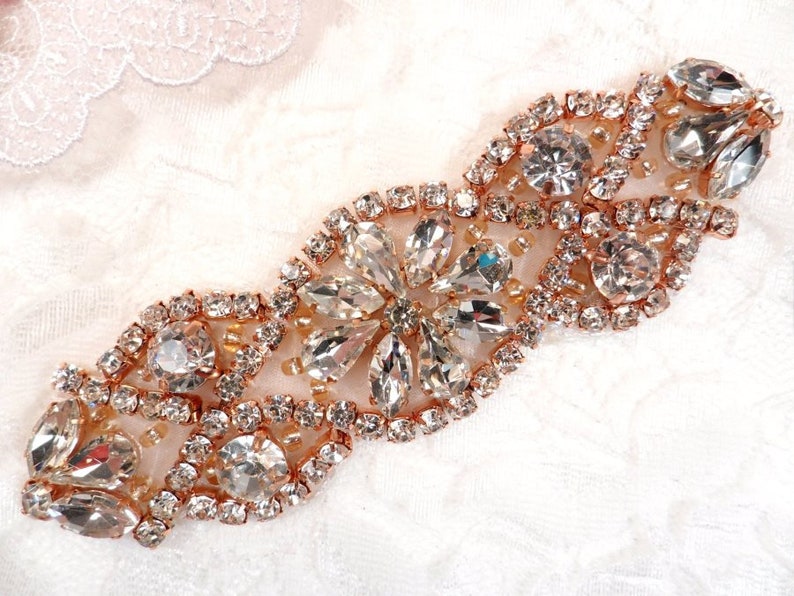 Crystal Applique Rhinestone Silver Beaded Bridal Gown Accessories 3.75/" GB618