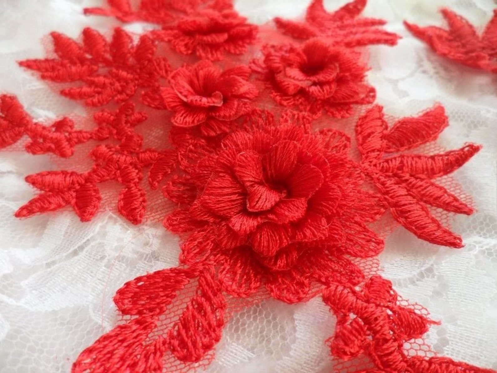 DIY 3D Embroidered Dance Appliques Red Floral Venice Lace Etsy