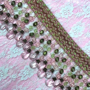 Pink Lime Scalloped Beaded Fringe Trim 4.5&quot; (E6638-pklm)