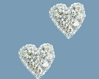 XR136  Set of ( 2 ) Heart Crystal Beaded Rhinestone Appliques .75"  (XR136-slcr)