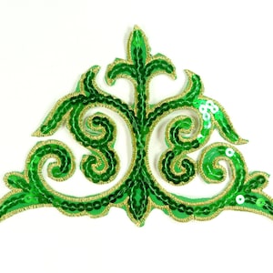 Apliques de lantejoulas borda bordada remendo de roupas com motivo verde e dourado 6,25&quot; GB899