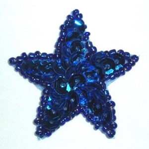 JB71 Blue Applique Star Sequin Beaded Patch  1.5&quot;  (JB71-bl)