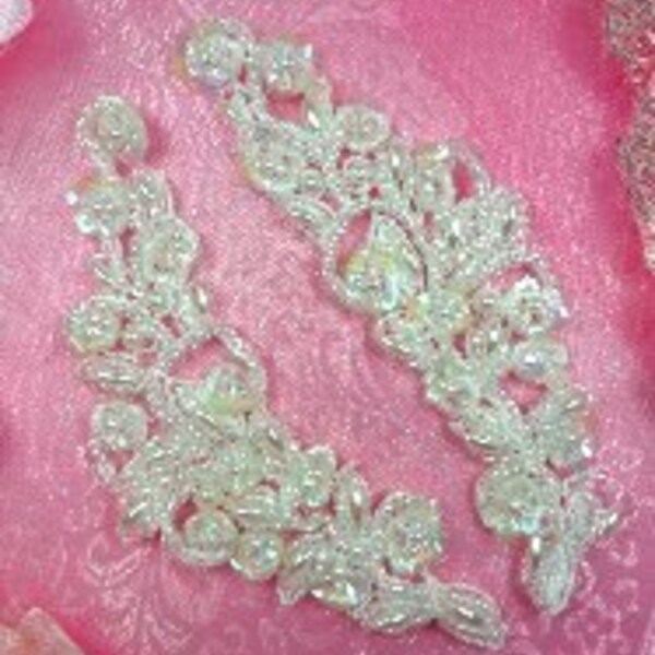 FS2670 Satin Perle Cristal Appliques Venise Lace Floral perles miroir paire 5 » (FS2670-cripl)