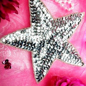 Six inch Silver Star Beaded Sequin Applique Patch 6&quot; Iron on Large Size for Dance Costumes JB76