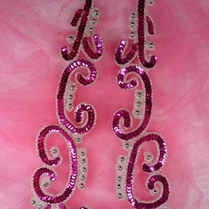 0509 appliques spiegel paar Fuchsia Sequin zilver kralen Patch motieven DIY kostuums (0509 X-fssl)