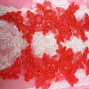 Appliques Red Floral Venise Lace Mirror Pair Dance Patch 10.5&quot; (BL78X-rd)