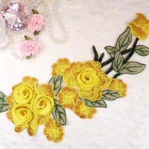 Embroidered Floral 3D Applique Yellow Rose Patch Craft Motif 11.25" (BL126)
