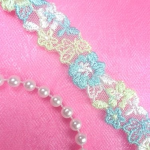 BL11 Blue Green Floral Venice Lace Flower Trim .75&quot; (BL11-blgr)