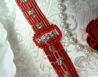 Sale Red Beaded Crystal Rhinestone Applique Sewing Patch 4.75" (XR242-rd)