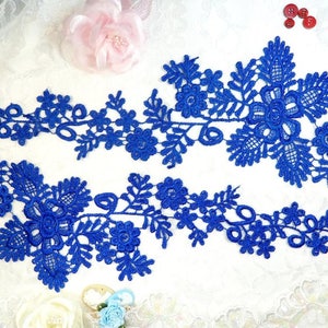 Lace Appliques Blue Floral Vine Embroidered Mirror Pair Costume Motifs Craft Sewing Supplies DIY 15&quot; (DH85X-bl)