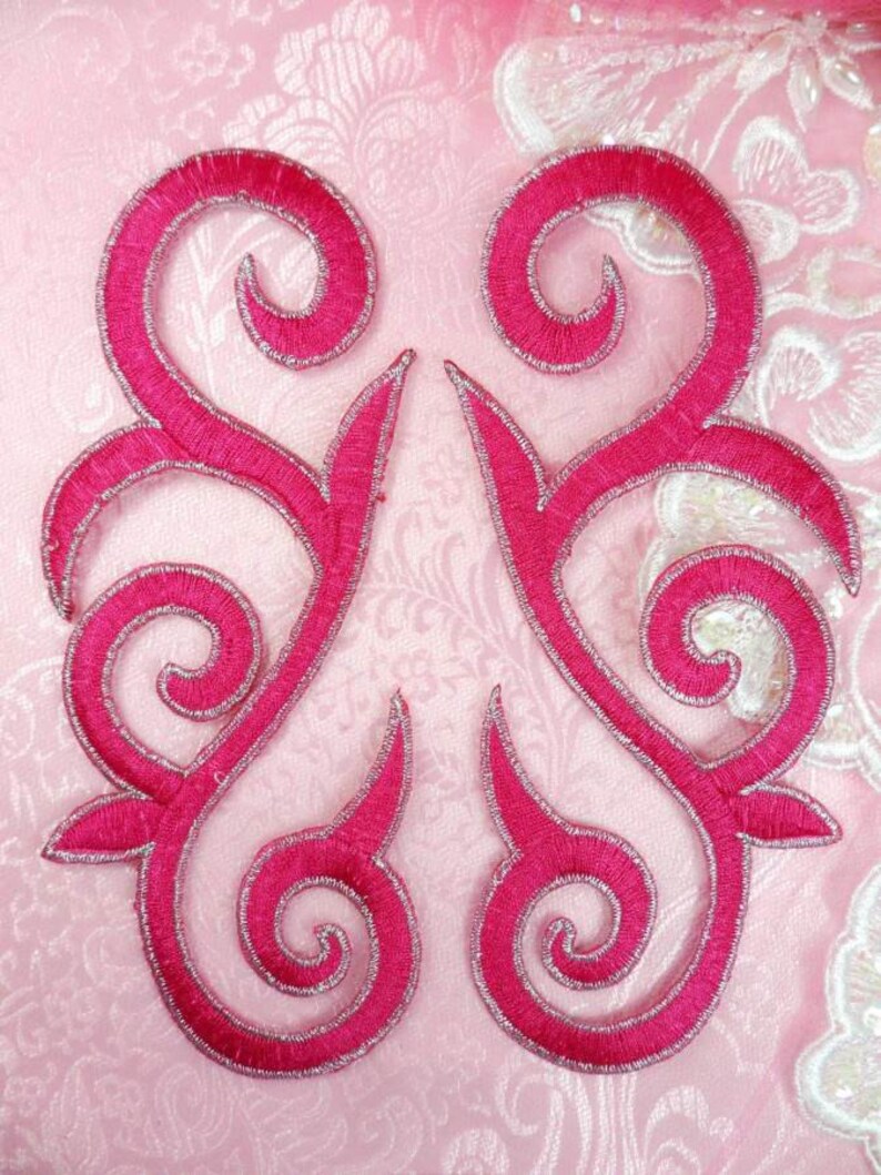 Embroidered Applique Black Scroll Mirror Pair Patch Sewing Crafts 11.5/" GB371