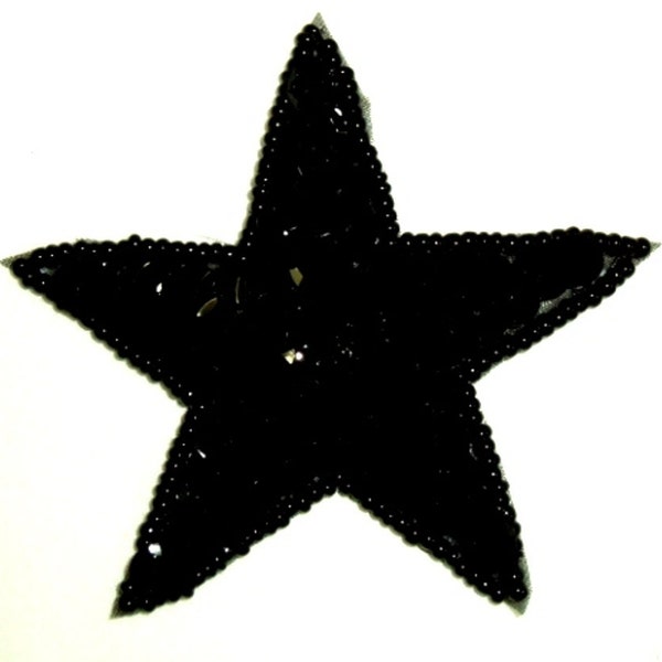 Black Applique Star Sequin Beaded Clothing Dance Costume Patch 2.5"  (JB73-bk)