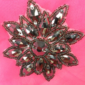N19 Pewter Rhinestone Applique Jewel Snowflake Patch  3&quot; ( N19-pt)