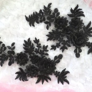 3D Embroidered Lace Patch Black Floral Venice Lace Mirror Pair 8.25&quot; Ballet Dance Costume Appliques (DH68X-bk)