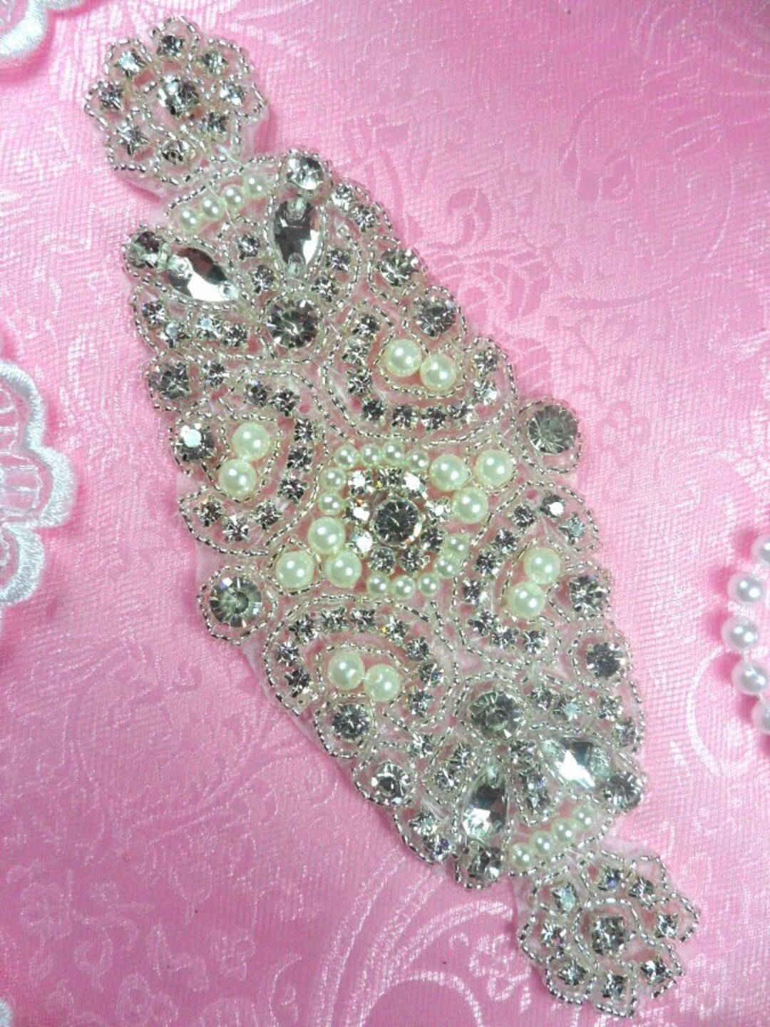 Sale Bridal Sash Motif Silver Crystal Clear Glass Rhinestone  display picture 1