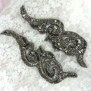 Sequin Appliques MIRROR PAIR Smoke Scroll Dance Clothing Sewing Motif Patch 7&quot; JB233X