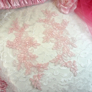 Embroidered Venice Lace Appliques Pink Floral Venice Lace Mirror Pair 10" (DH109X-pk)