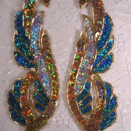 0123 Turquoise Mirror Pair Beaded Sequin Appliques 4.25 Etsy