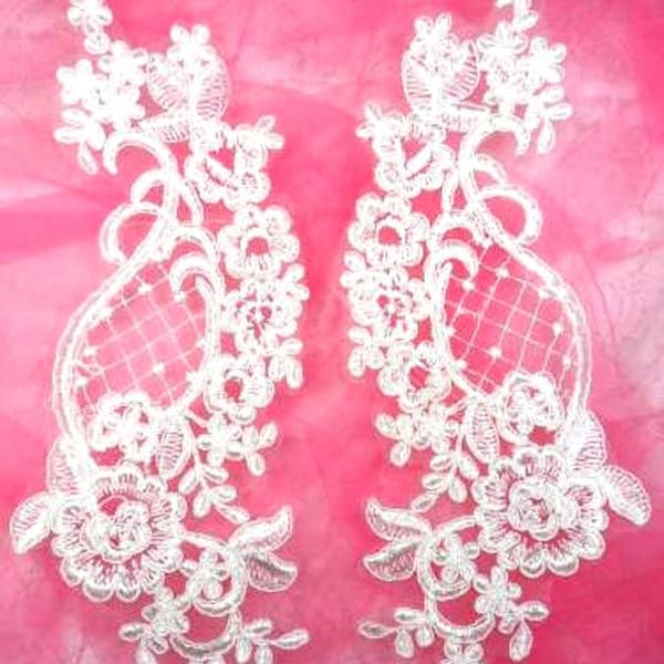 White Floral Venise Lace Mirror Pair Appliques 10.5" (BL76X-wh)