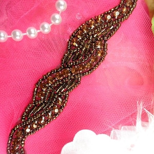 XR129 Brown Bronze Rhinestone Beaded Applique 4.75" (XR129-bz)
