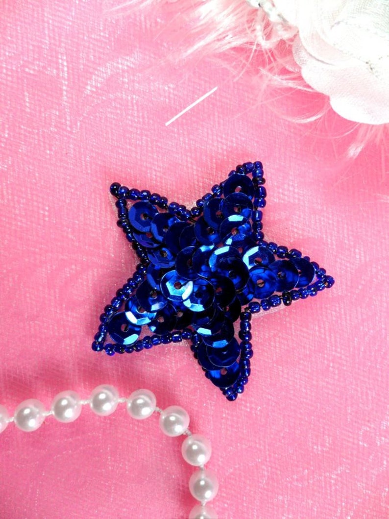 JB72 Blue Star Applique 2 Sequin Beaded Patch Two Inch Etsy