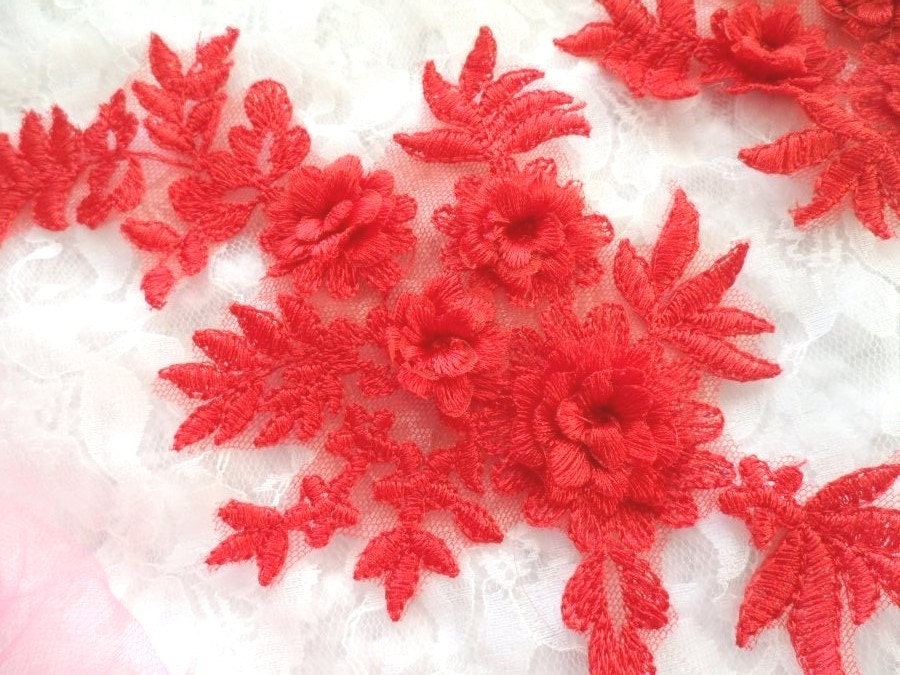 DIY 3D Embroidered Dance Appliques Red Floral Venice Lace Etsy