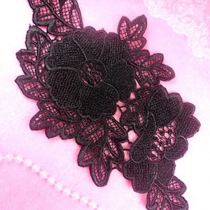 BL5 Black Venice Lace Flower Applique 9&quot; (BL5-bk)