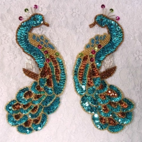 0180 Turquoise Mirror Pair Sequin Beaded Appliques 8 Etsy