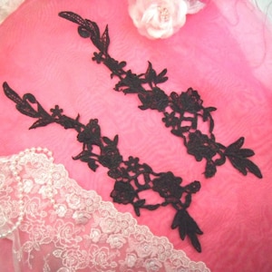 Embroidered Lace Appliques Black Floral Venice Lace Mirror Pair 14&quot; (DH82-bk)