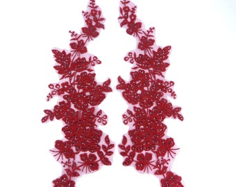 Pailletten Kant Appliques Bourgondië Bloemen Venetië Kant Spiegel Paar Kleding Patch Naaien Craft Supplies 14 "BL146X