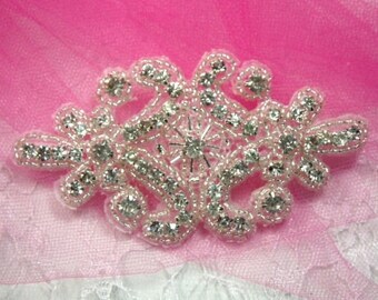 XR15 Clear Crystal Glass Rhinestone Beaded Applique 4&quot; (slcr)