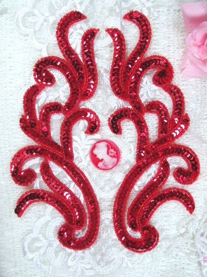 0170 Red Mirror Pair Beaded Sequin Appliques 9 Sewing Etsy