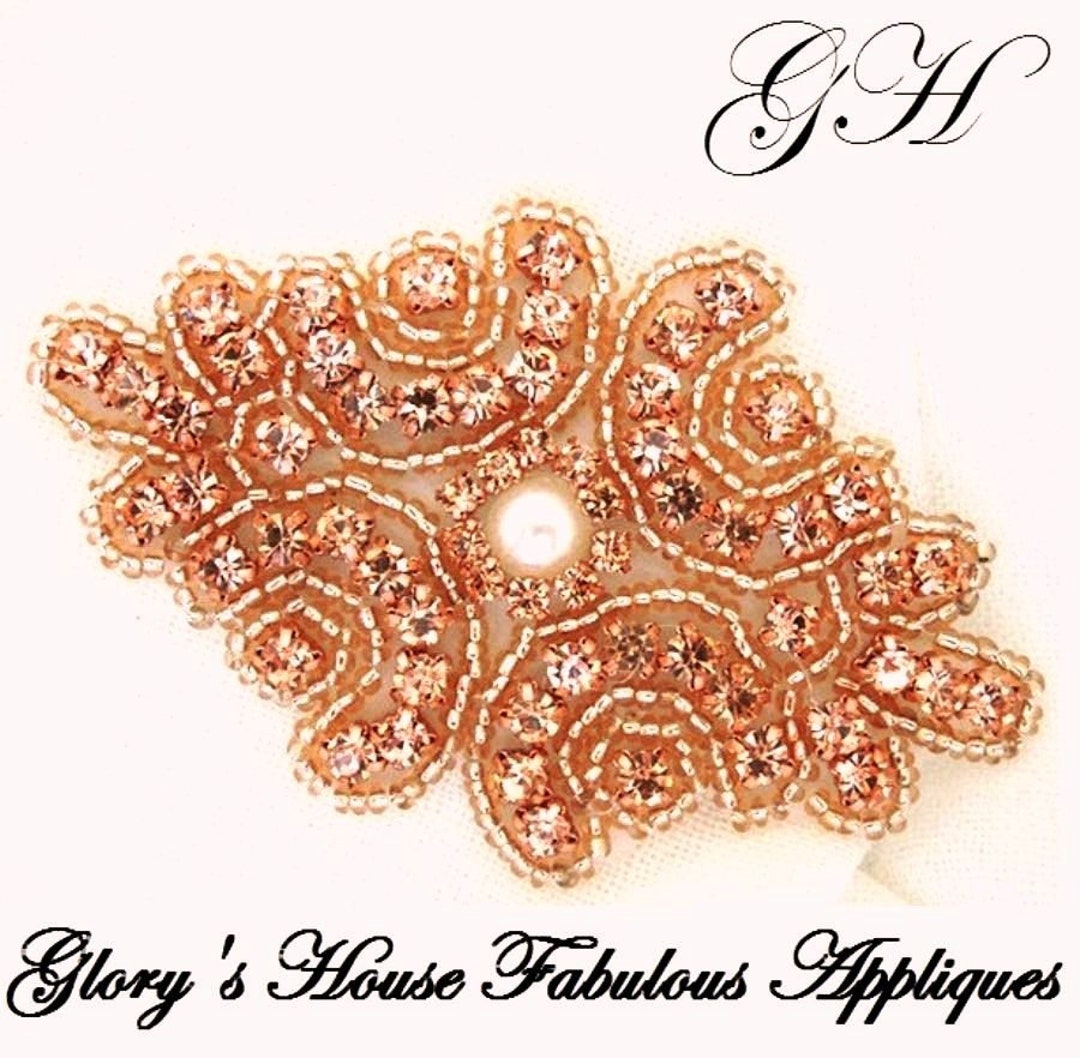 Rhinestone Rose Gold Applique Matching Beads W/ White Pearl Etsy