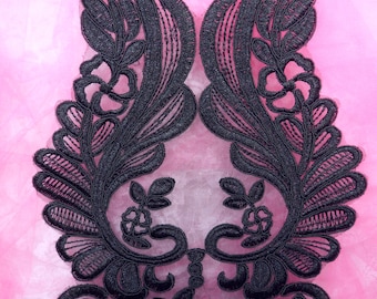 BL60 Black Floral Venise Lace Applique 12" (BL60-bk)
