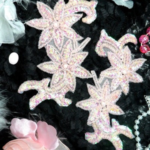 0505 Pink Crystal AB Mirror Pair Beaded Sequin Appliques 6&quot; Sewing Crafts Motif  (0505X-pkcab)