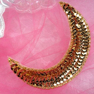 Moon Gold Applique Sequin Beaded Patch Motif Smile Design FS3379-gl