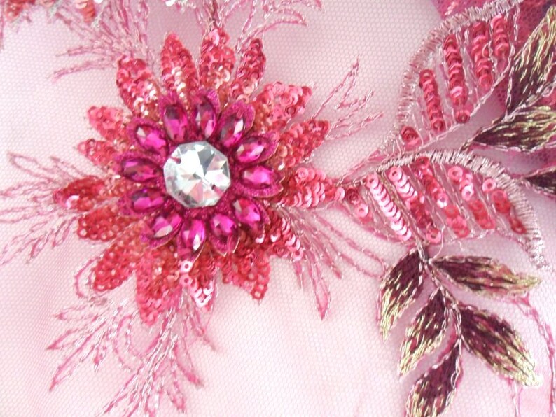 Embroidered 3D Applique Fabric Fuschia Sequin Rhinestone Etsy