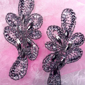JB120 Appliques Gunmetal Mirror Pair Sequin Beaded w/ Jewels Patch Motifs DIY Costumes (JB120X-gm)
