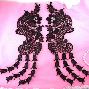 Unique Appliques Mirror Pair Black Flower Bell Paisley Dangles 12&quot; (N99X-bk)